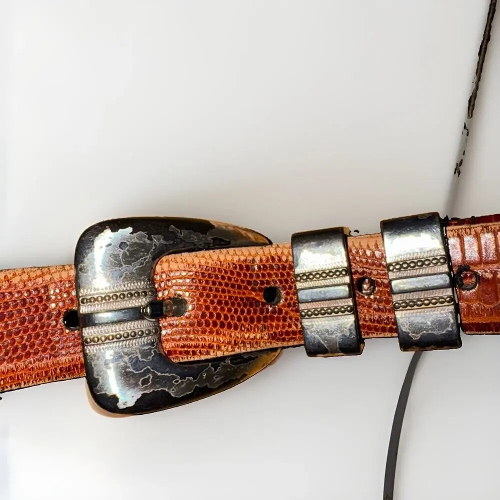 Remo Tulliani Mens 34 Brown Leather Western Belt Silver Buckle USA Rockabilly
